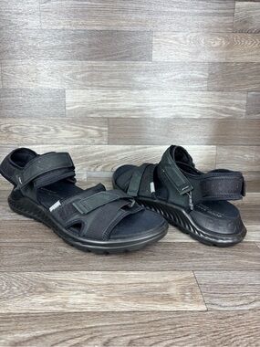 Ecco Exowrap Strap Sandal 3 Strap Arch Support Black Leather/Fabric Men’s 47 13